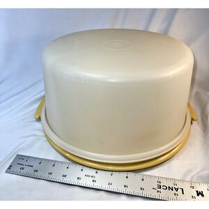 Vtg. Tupperware Cake Carrier Keeper Harvest Gold w/ Lid 1256-5 1257-5 Round 12"